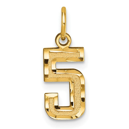 14k Yellow Gold Small Brushed Diamond-cut Number 5 Charm
