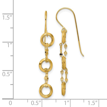 14k Yellow Gold Three Circle Dangle Earrings