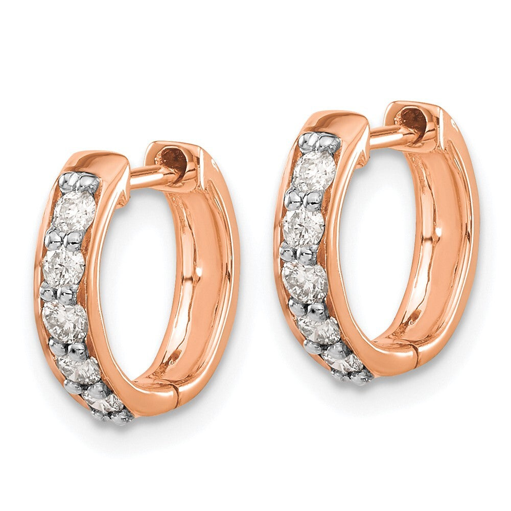 14k Rose Gold Diamond Hinged Hoop Earrings
