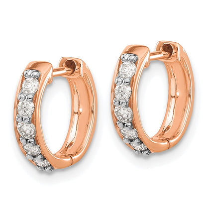 14k Rose Gold Diamond Hinged Hoop Earrings