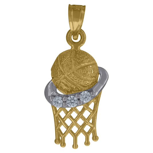 10kt Gold Two-Tone Cubic-Zirconia Basket Ball Sports Charm Pendant