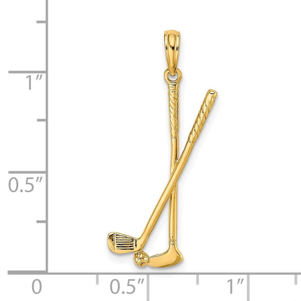 14k Yellow Gold 3-D Double Golf Clubs with Ball Charm Pendant for Women