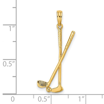 14k Yellow Gold 3-D Double Golf Clubs with Ball Charm Pendant for Women