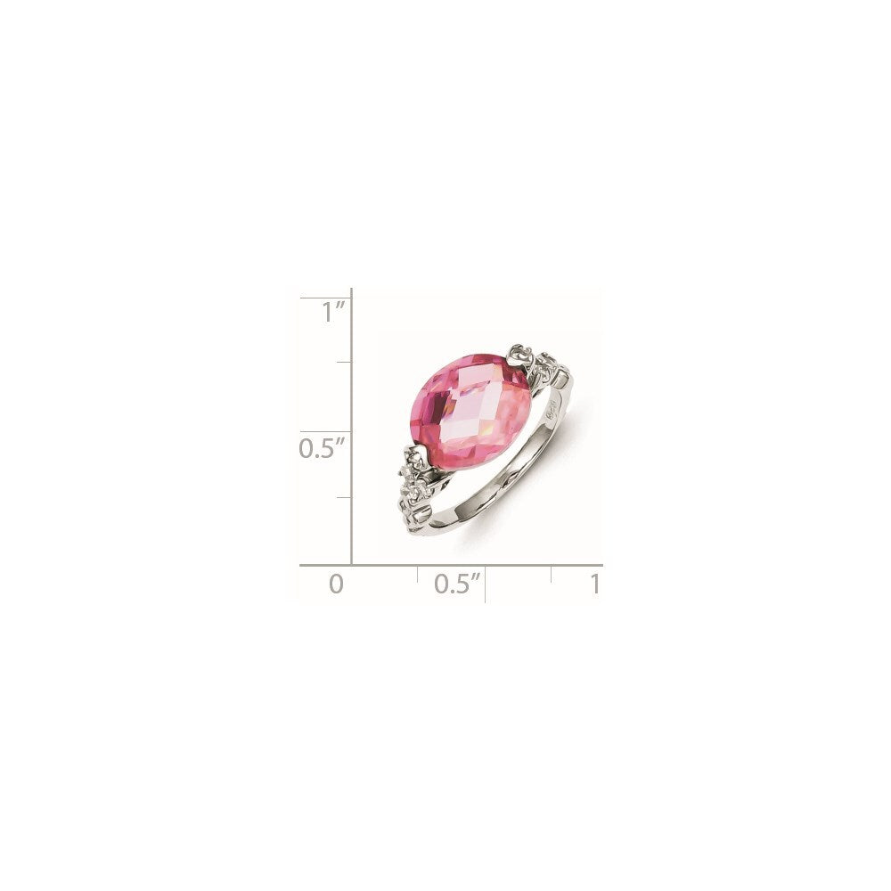 Sterling Silver Rhodium-plated Pink and Clear Cubic Zirconia Ring Size 8