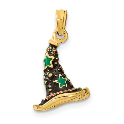 14k Yellow Gold  Enamel 3-D Witch's Hat (Halloween) Charm Pendant for Women
