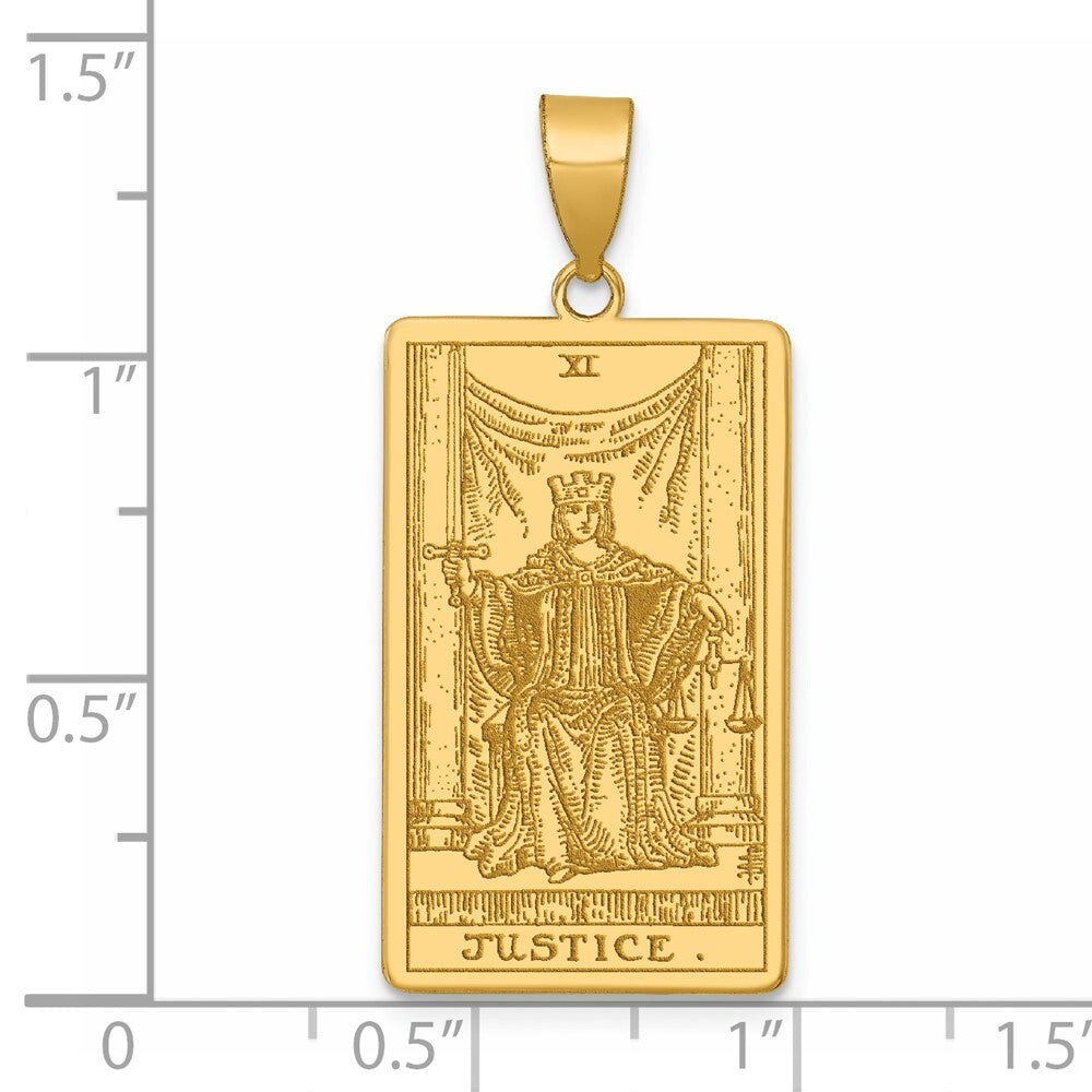 14k Yellow Gold Justice Tarot Card Pendant for Women