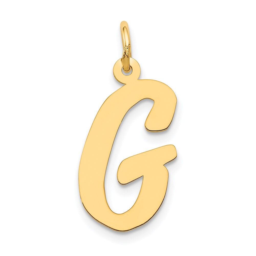14k Yellow Gold Large Script Letter G Initial Charm Pendant for Women