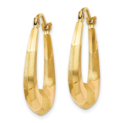14k Yellow Gold Polished, Satin and Diamond-cut Hoop Earrings