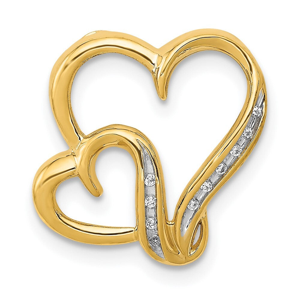 14k Yellow Gold .03ct. Diamond Double Heart Chain Slide Pendant for Women