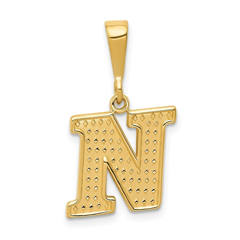 14k Yellow Gold Textured Initial N Charm Pendant for Women