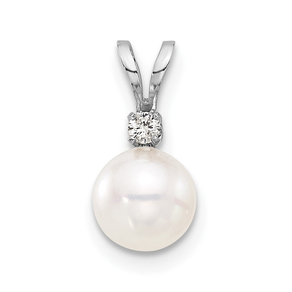 14k White Gold 6-7mm White Round Akoya Pearl &.03 Carat Diamond Pendant