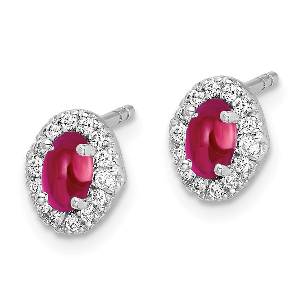 14k White Gold Diamond and Cabochon Ruby Stud Earrings