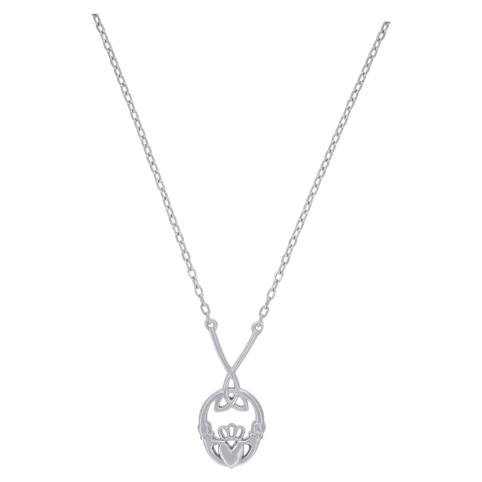 925 Sterling Silver Claddagh & Trinity Rolo Link Chain Necklace