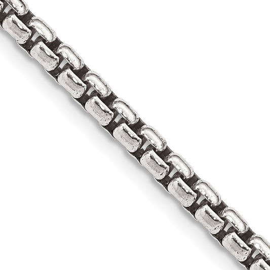 Sterling Silver Antiqued 3.6mm Round Box Chain Necklace