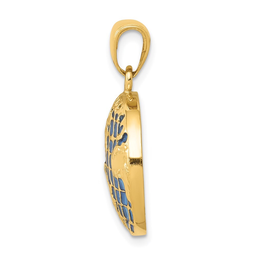 14k Yellow Gold Blue Enameled Globe Pendant for Women
