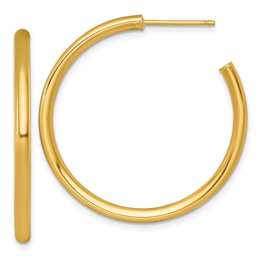 14k Yellow Gold Polished 2.5 x 35mm Tube C-Hoop Earrings