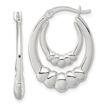 Sterling Silver Polished Scalloped Double Oval Hollow Hoop Earrings