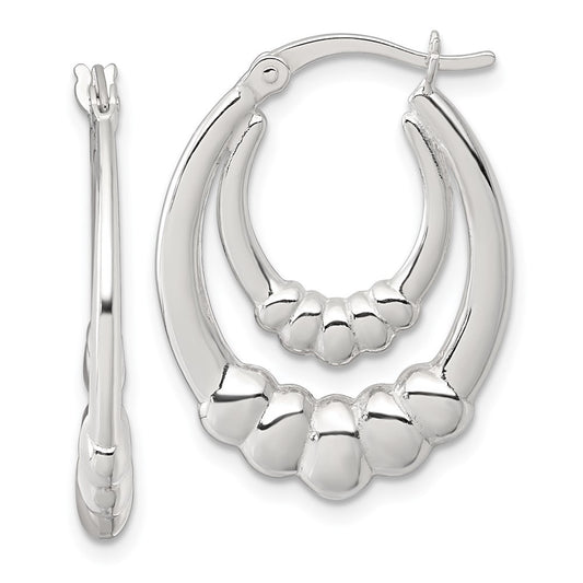 Sterling Silver Polished Scalloped Double Oval Hollow Hoop Earrings