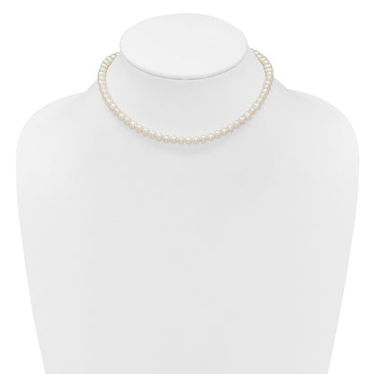 Sterling Silver 6mm Semi-Round Cultured Pearl Choker Necklace 14" w/ 2" Ext