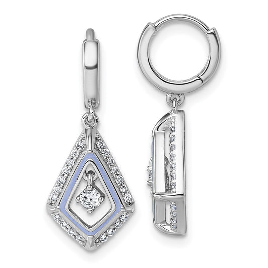 Sterling Silver Cubic Zirconia Purple Enamel Kite-shape Dangle Hoop Earrings