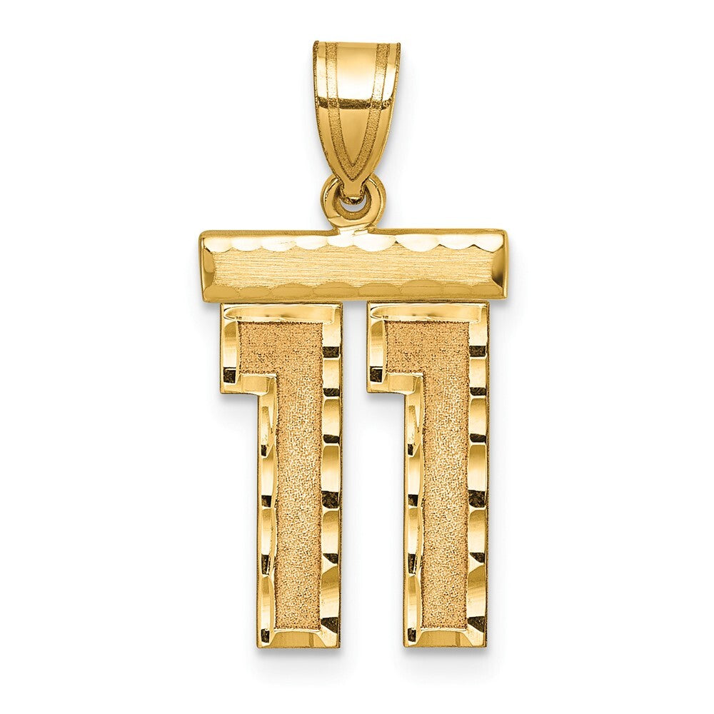 14k Yellow Gold Medium Diamond-cut Number 11 Charm Pendant for Women