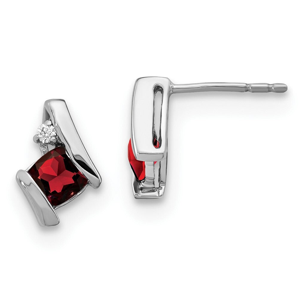 14K White Gold Cushion Garnet and Diamond Stud Earrings Gift for Women