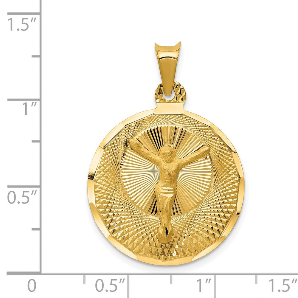 14k Yellow Gold Polished Diamond-Cut Corpus Circle Pendant