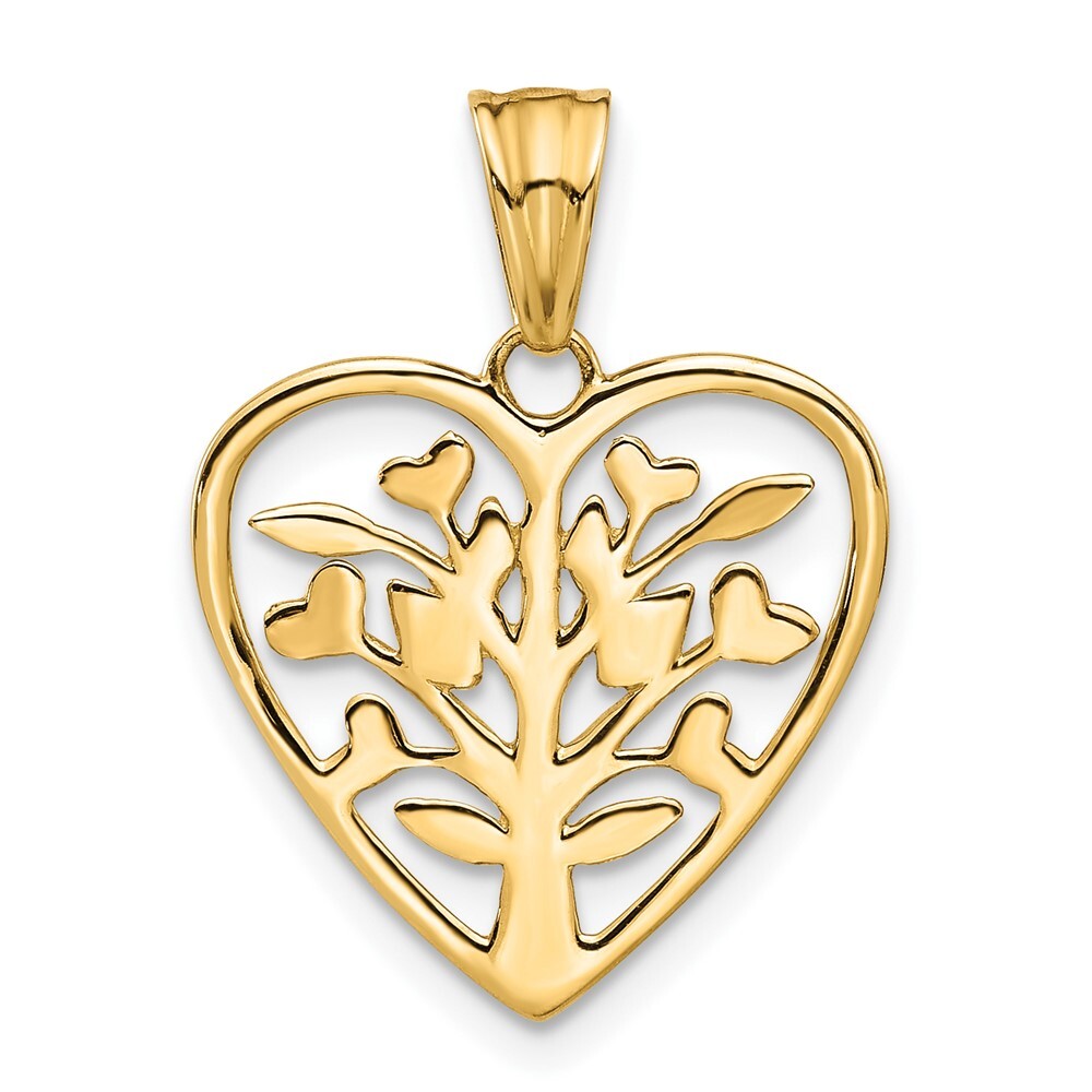 14k Yellow Gold Rose-plated White Rhodium Diamond-cut Branches in Heart Pendant