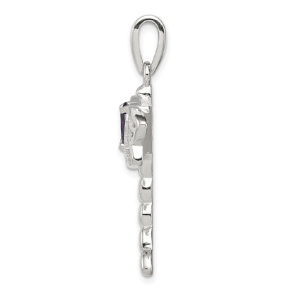 Sterling Silver Rhod plated Creat. Opal Dragonfly Amethyst Pendant