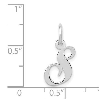 14k White Gold Small Fancy Script Letter S Initial Charm Pendant