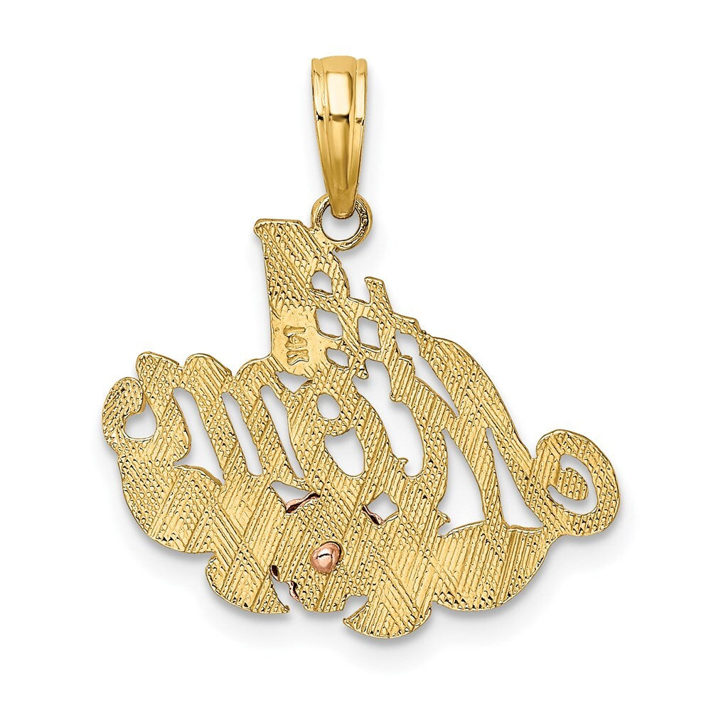 14k Two-tone Gold White Rhodium #1 MOM  Flower Charm Pendant
