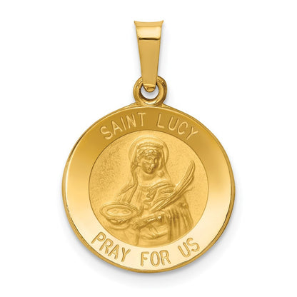 14k Yellow Gold Polished and Satin St Lucy Medal Hollow Pendant for Women