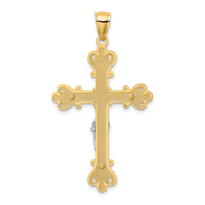 14k Two-tone Gold Engraved Crucifix Charm Pendant for Women