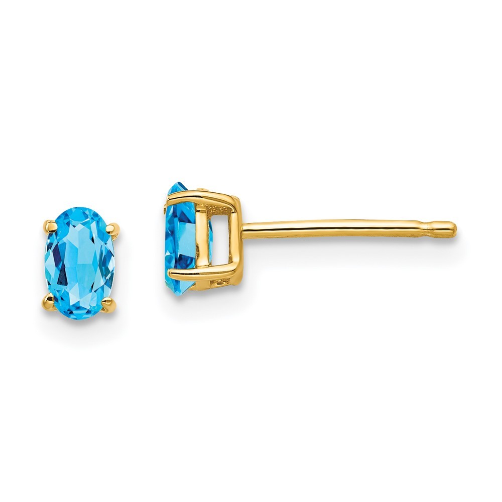 14k Yellow Gold 5x3mm Oval Blue Topaz earring