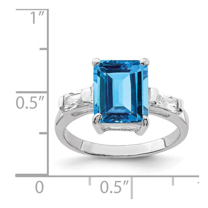 Sterling Silver Rhodium Blue Topaz Ring Size 7