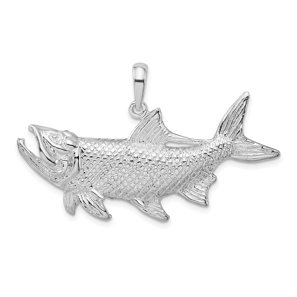 Sterling Silver Rhodium-Plated Tarpon Fish with Open Mouth Pendant
