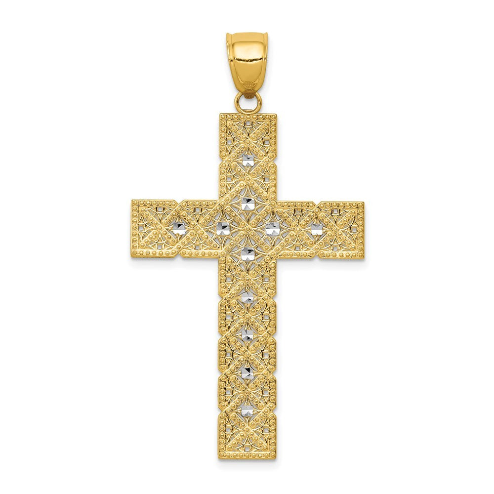 14k Yellow Gold w Rhodium Latin Cross Pendant