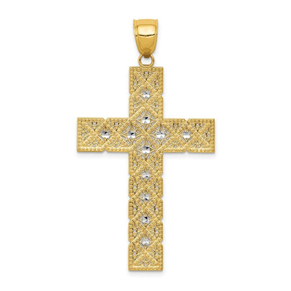 14k Yellow Gold w Rhodium Latin Cross Pendant