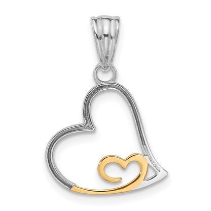 14k Two-tone Gold Diamond-cut Hearts Pendant for Women