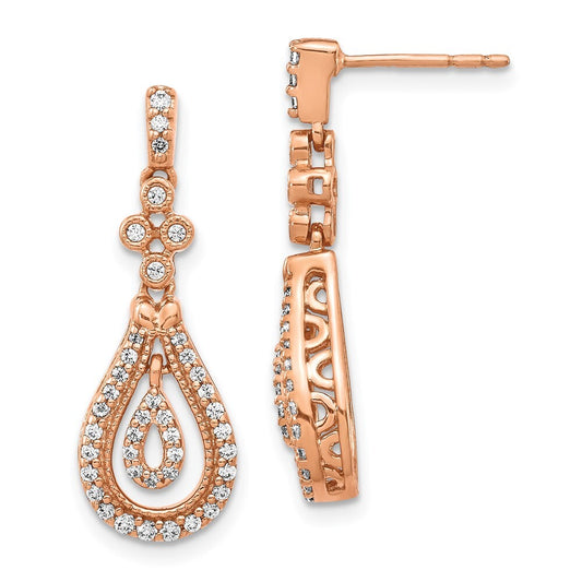 14k Rose Gold Polished Diamond Drop & Dangle Earrings