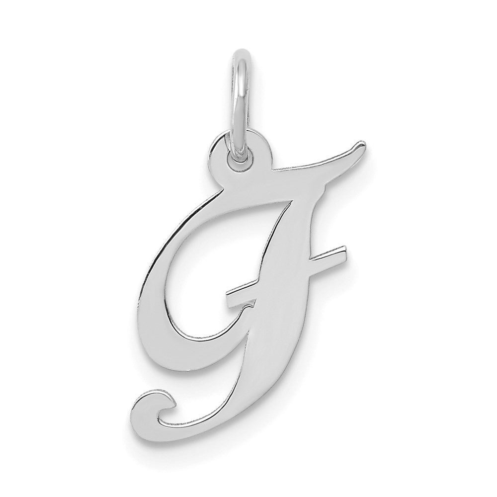 14k White Gold Small Fancy Script Letter F Initial Charm Pendant