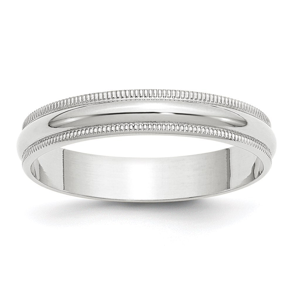 14k White Gold 4mm Lightweight Milgrain Half Round Wedding Band Size 7