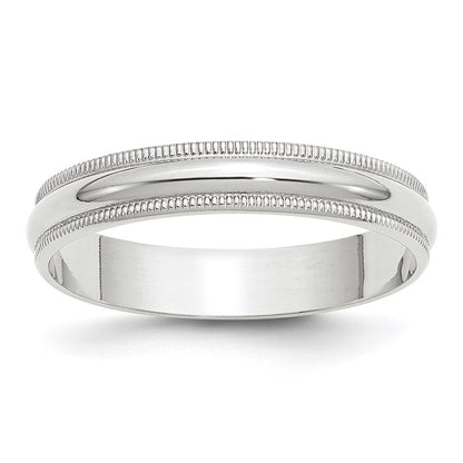 14k White Gold 4mm Lightweight Milgrain Half Round Wedding Band Size 7