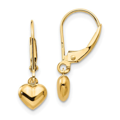 14k Yellow Gold Puffed Polished Heart Drop Drop Dangle Earrings