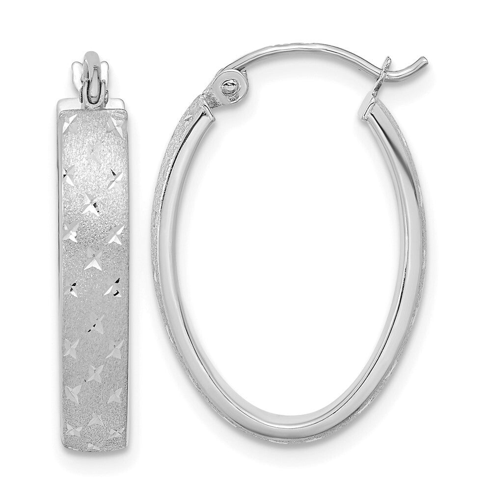 14k White Gold Polished SatinDiamond-cut Hoop Earrings Gift for Women