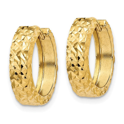 14k Yellow Gold Diamond-cut Hinged Hoop Earrings