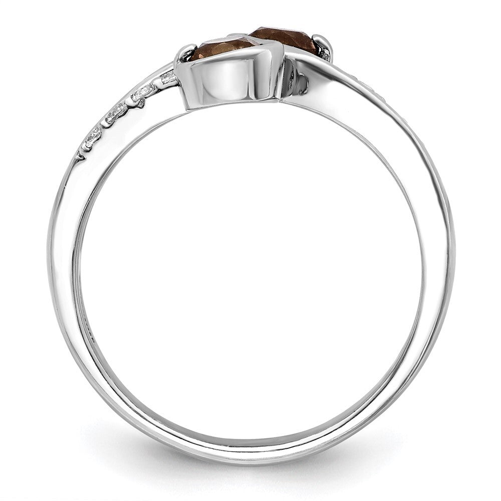 SS Rhod-plated .6t.w. Smoky Quartz & White Topaz Swirl Ring Size 8