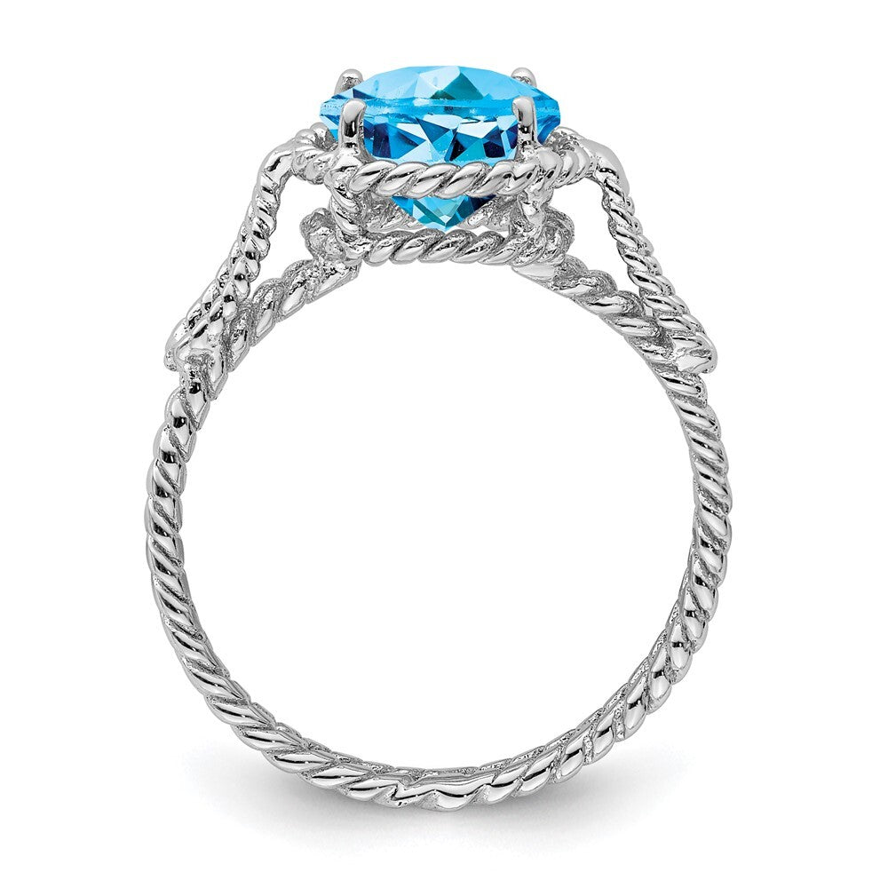 Sterling Silver Rhodium Blue Topaz Twisted Circle Ring Size 8