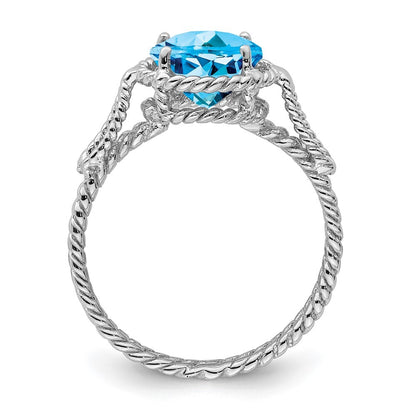 Sterling Silver Rhodium Blue Topaz Twisted Circle Ring Size 8