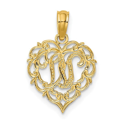 14k Yellow Gold Heart Script Letter W Initial Charm